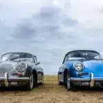 Grey Blue Cars Put Each Other Cloudy Sky