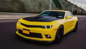 Yellow Sport Car With Black Autotuning Road